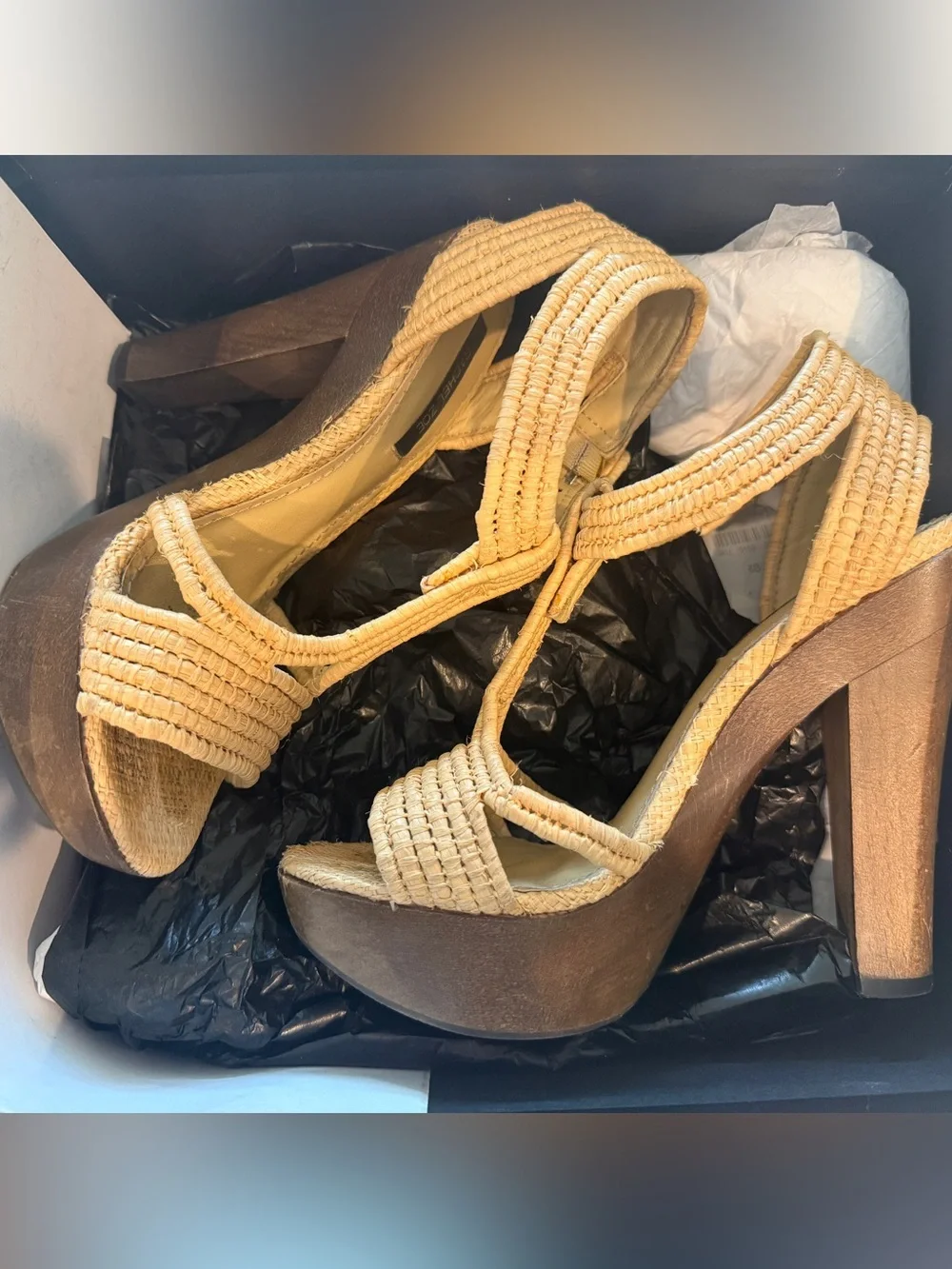 Rachel Zoe Tan Raffia T-Strap Platform Sandals